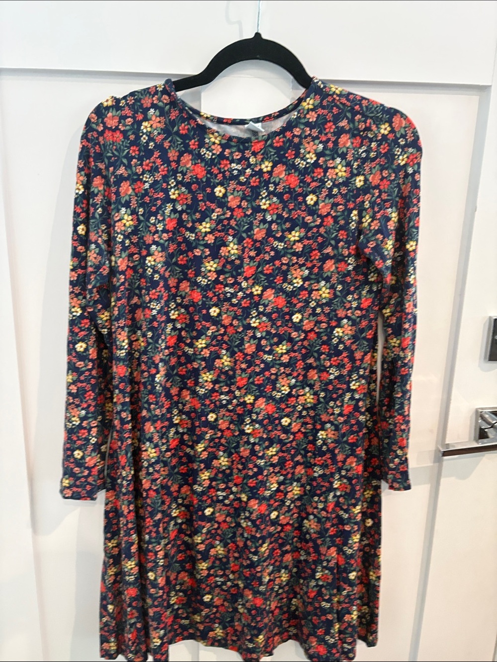 Old Navy Navy Floral Top with Red and Yellow Flowers